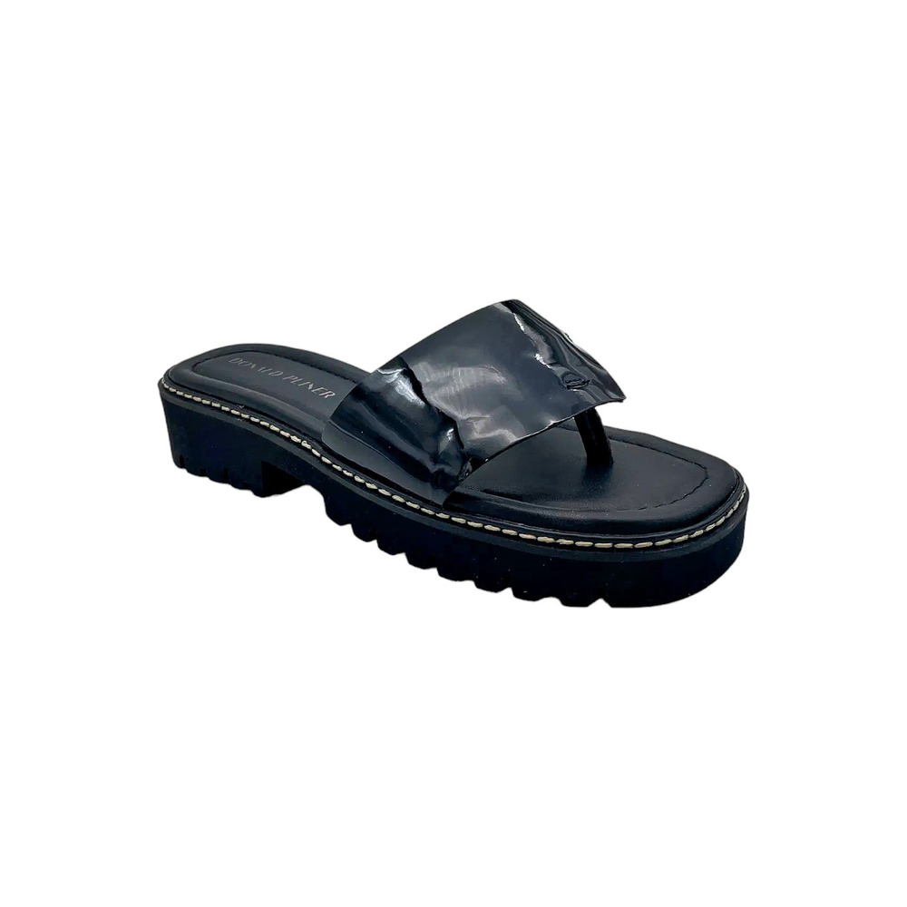 Donald Pliner Beulah Patent Leather Slip On Platform Sandals  Black - Medium